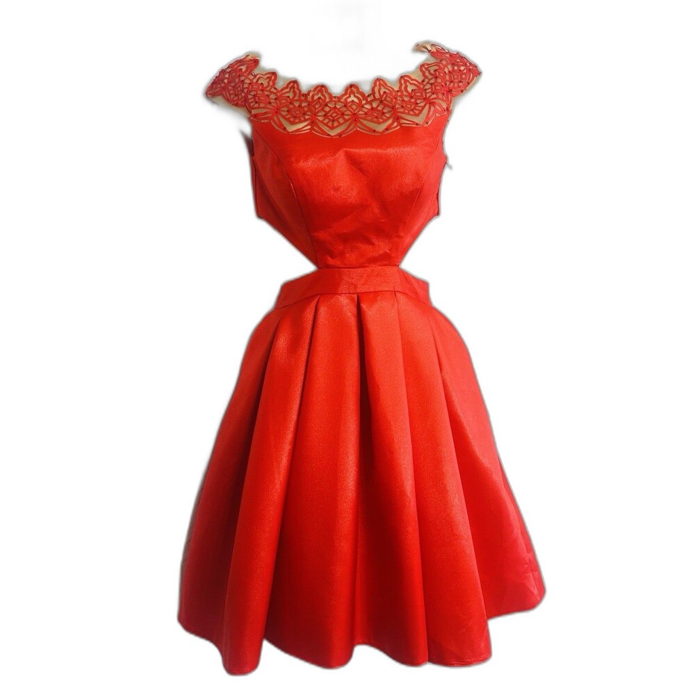Sherri Hill Formal Prom Wedding Pageant Beaded Laced Cutout Red Short Dress 0